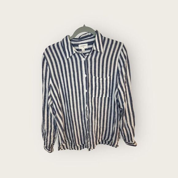 Everly Tops - Everly Women’s Button Down Striped Nautical Linen Blend Shirt Size Medium